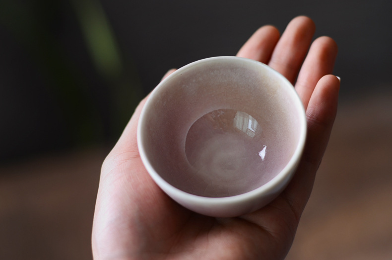 景德镇品茗杯陶瓷若琛杯桃红汝窑开片茶盏单杯景德镇功夫茶杯茶具