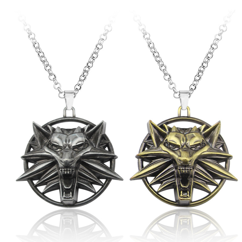 游戏周边thewitcher3巫师3猎魔人狂猎纯合金狼头项链两色