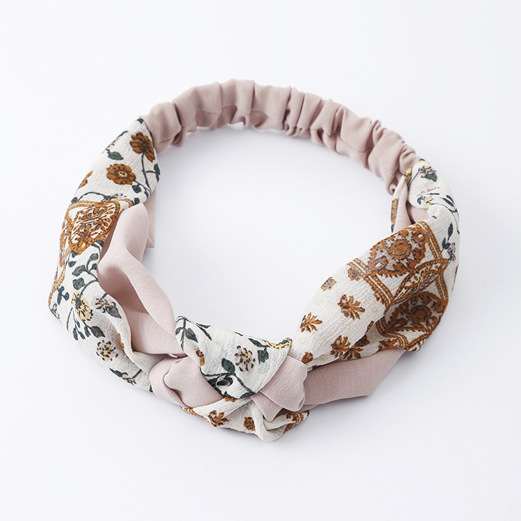 fg183韩版雪纺拼色交叉松紧打结发带韩国头饰头带复古2018混批