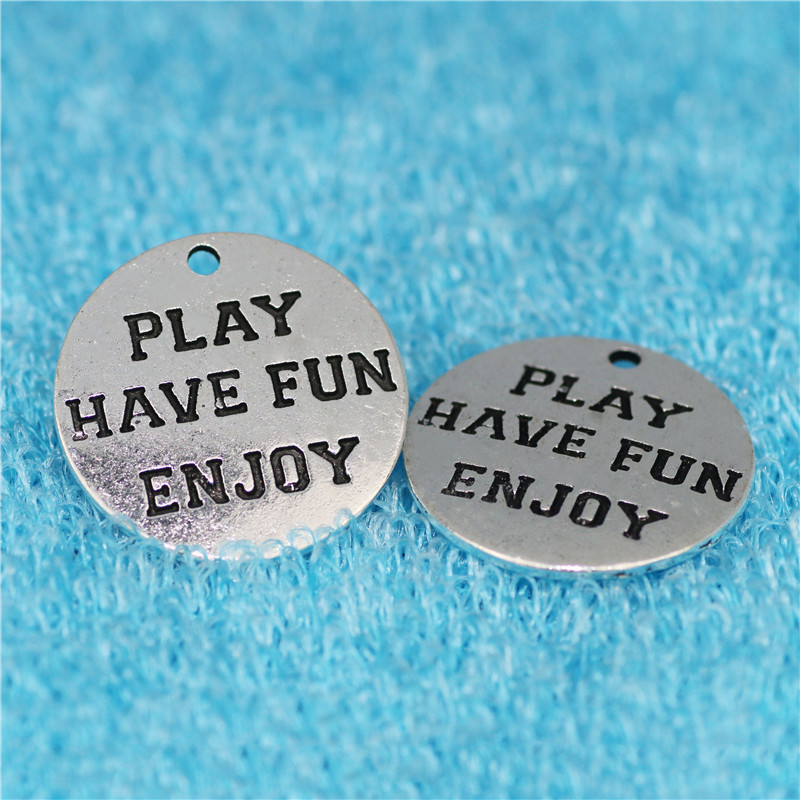diy饰品合金配件 吊坠挂件 play have fun enjoy 圆片圆牌