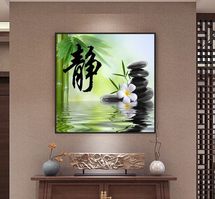 厂家销钻石画满钻圆钻一件代发中式书法字画绿竹静字钻石绣