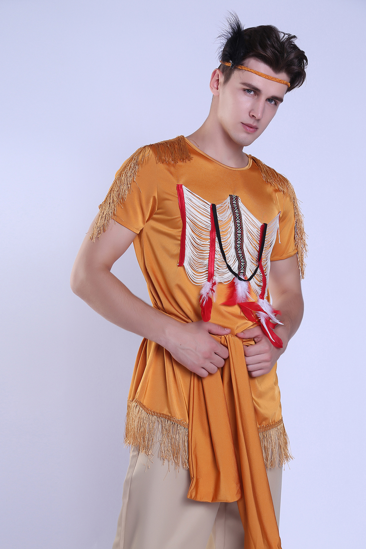 万圣节印第安人服装男款土著人猎人弓箭手cosplay 角色扮演服批发