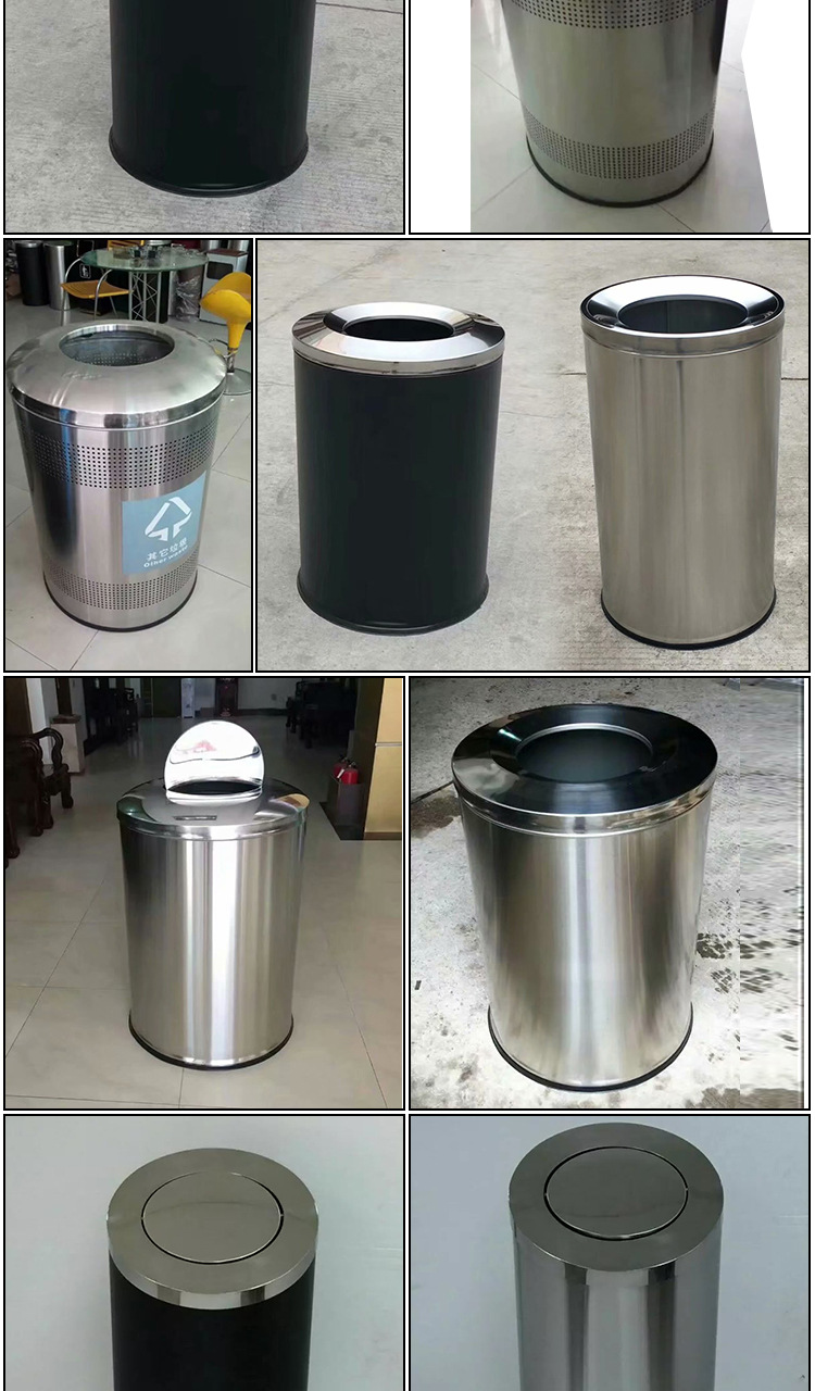美式圆形不锈钢垃圾桶带盖室内商场果皮桶翻盖港式斜盖垃圾桶定制