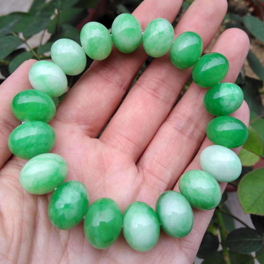 厂价供应时尚精品干青翡翠算盘珠手串 阳绿莹润干青翡翠手串