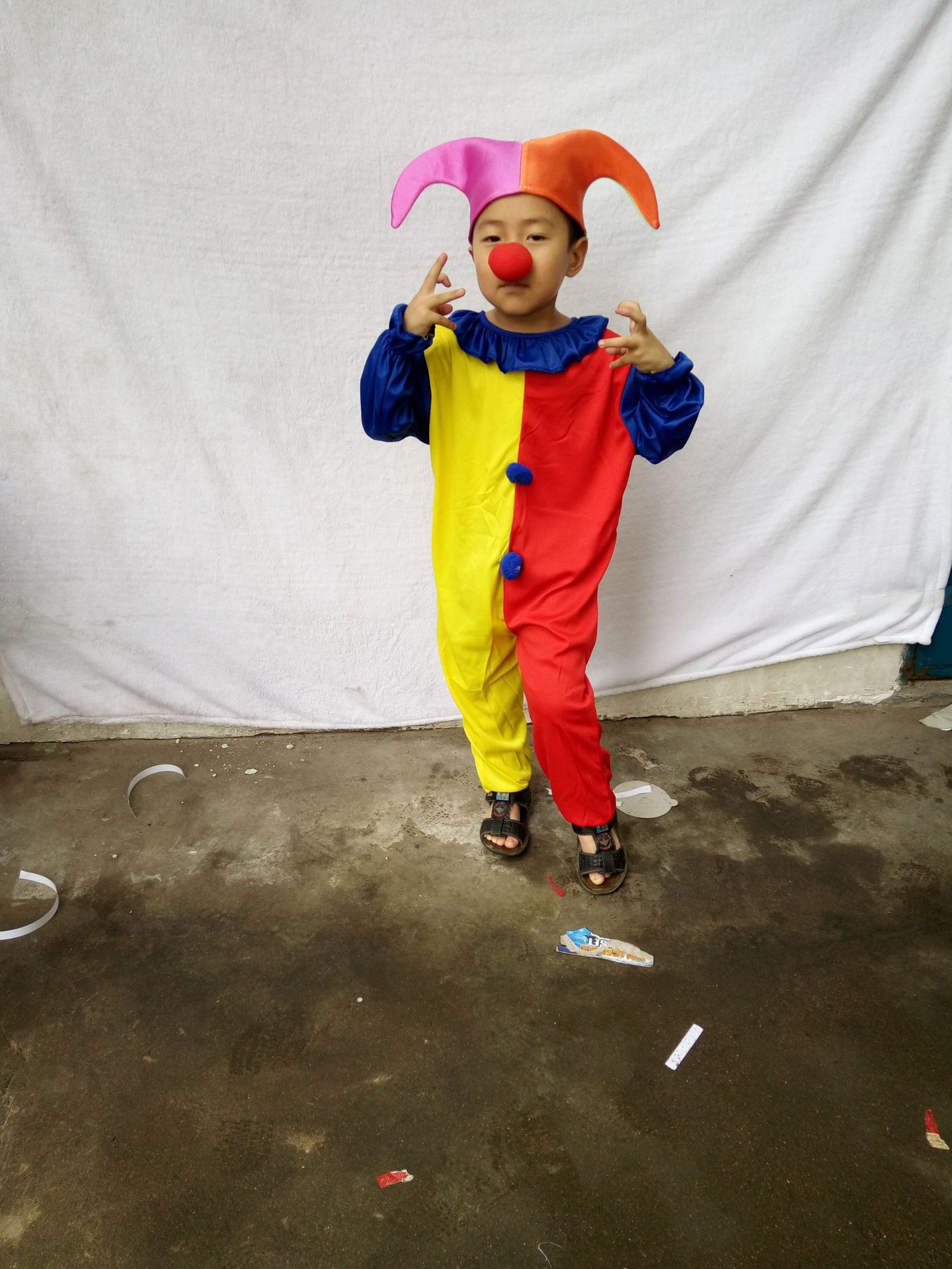 万圣节小丑服装 儿童演出服 幼儿园化妆舞会表演服 红黄小丑服装