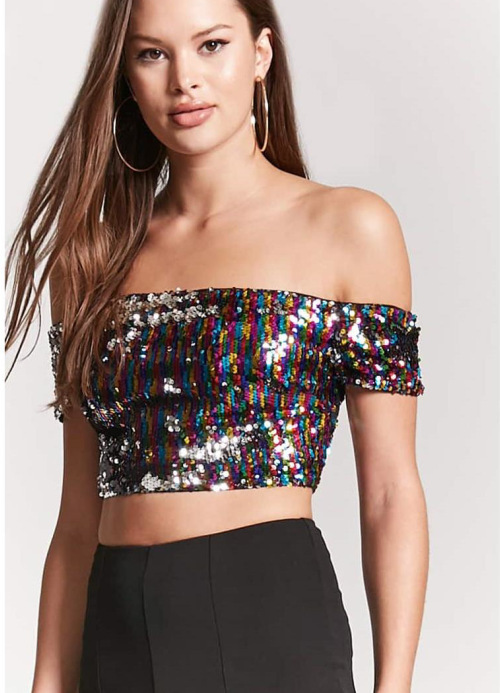 欧美亚马逊 速卖通女装彩色亮片短袖t恤2018夏季一字肩超短款上衣