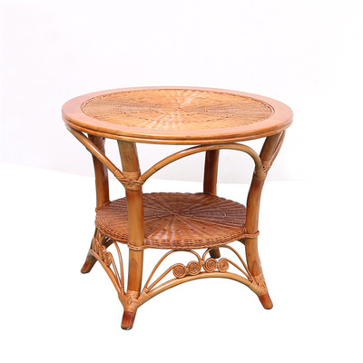 工厂直销户外手工编制藤艺家具圆桌 户外餐桌藤木茶桌 现货批发