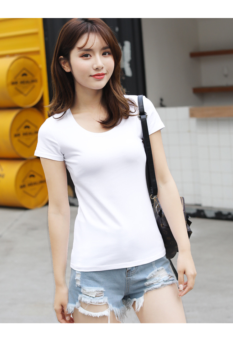 一件代发纯白色t恤女短袖修身纯棉夏装2018辛苦韩范黑色紧身体恤