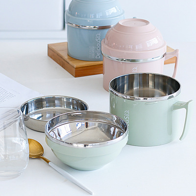 日式304不锈钢快餐杯双层加厚防烫学生食堂打饭便当盒宿舍泡面杯