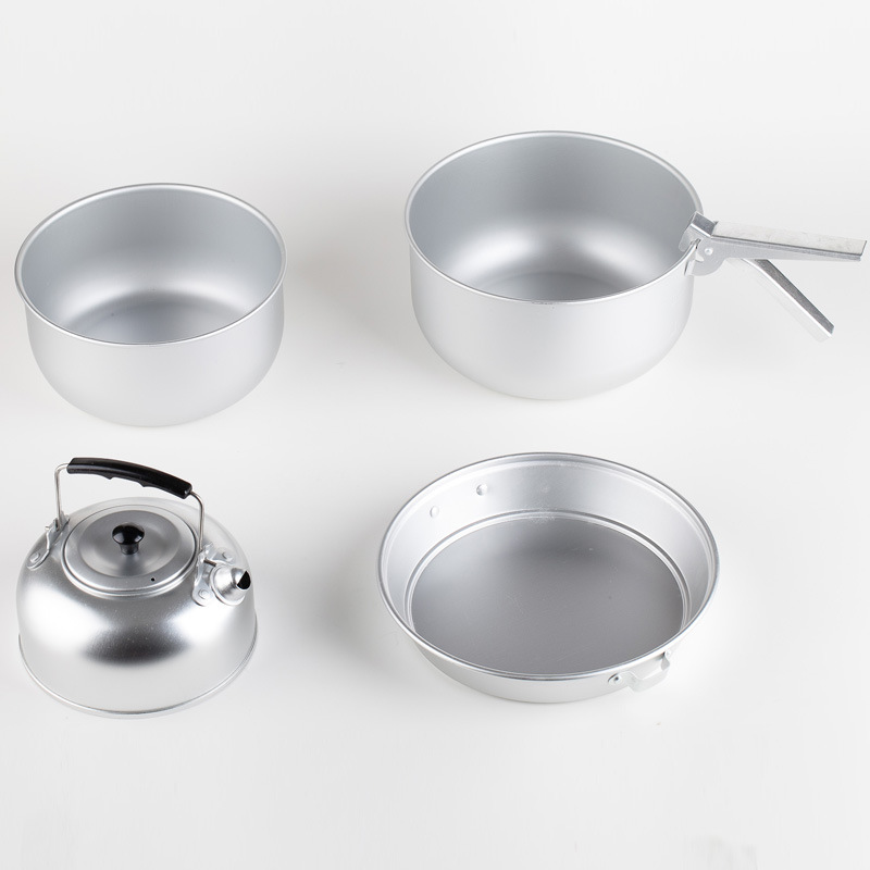 户外野营餐具铝制套锅野餐34人可拆卸带手柄铝合金野营餐具批发