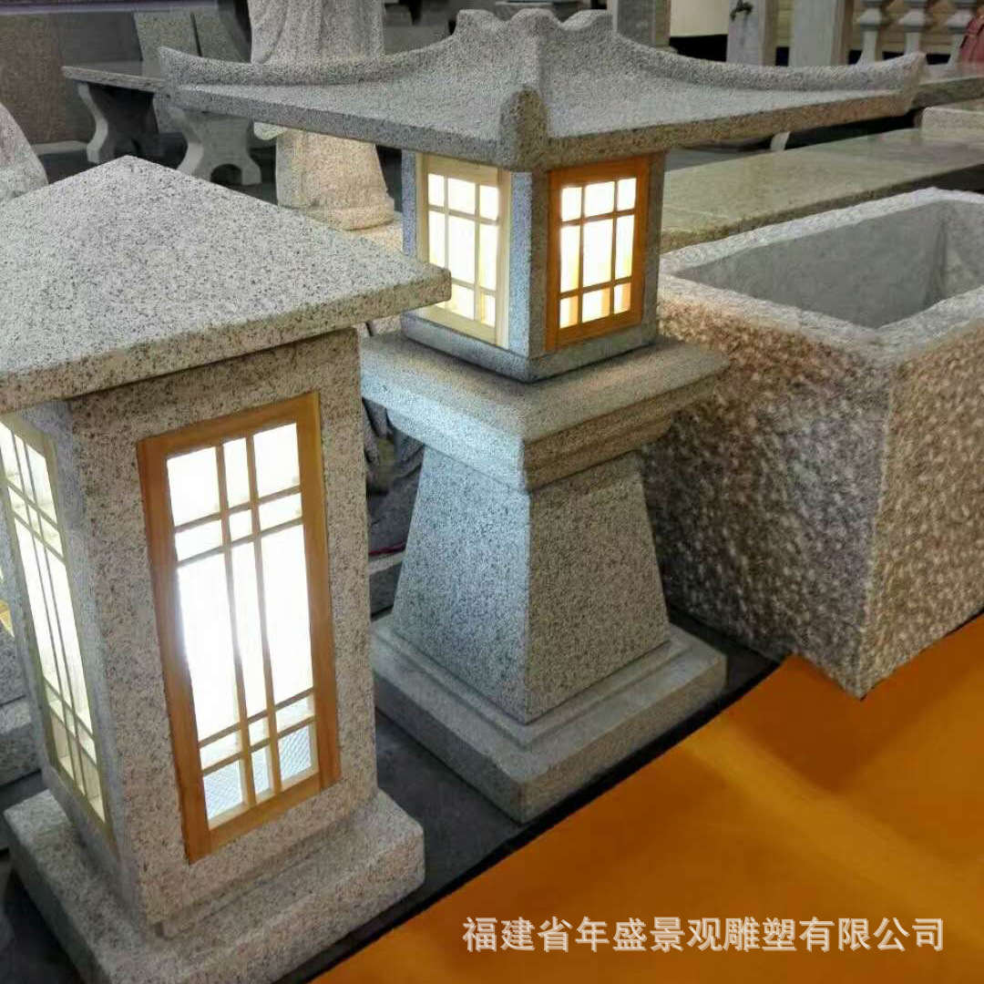 石雕厂家现货落地石灯笼 日式庭院照明灯具 园林大理石灯工艺品