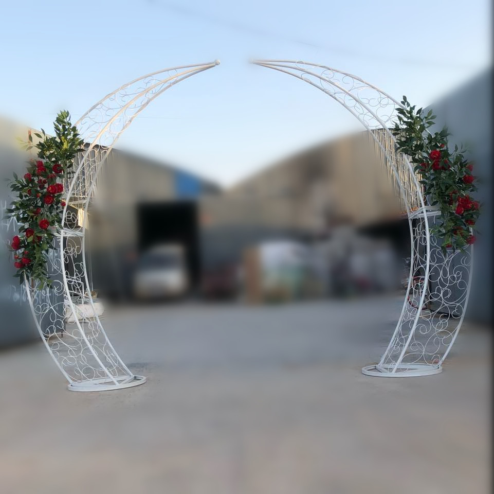 新款婚庆铁艺雕花牛角门婚庆道具拱门象牙门欧式牛角门白色架子