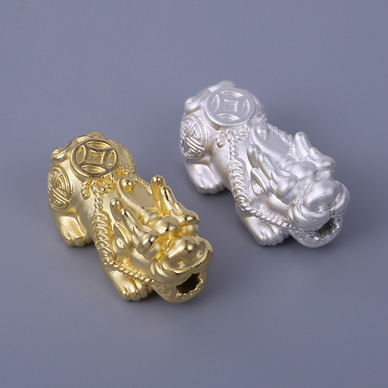 999银新款3d硬银貔貅 银复古金钱手串配diy饰珠