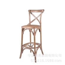 美式实木高脚吧椅简约时尚酒吧凳子靠背橡木家具复古批发吧台椅子