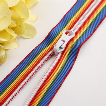 5彩色花纹布边尼龙拉链条纹布带开尾拉链服装辅料