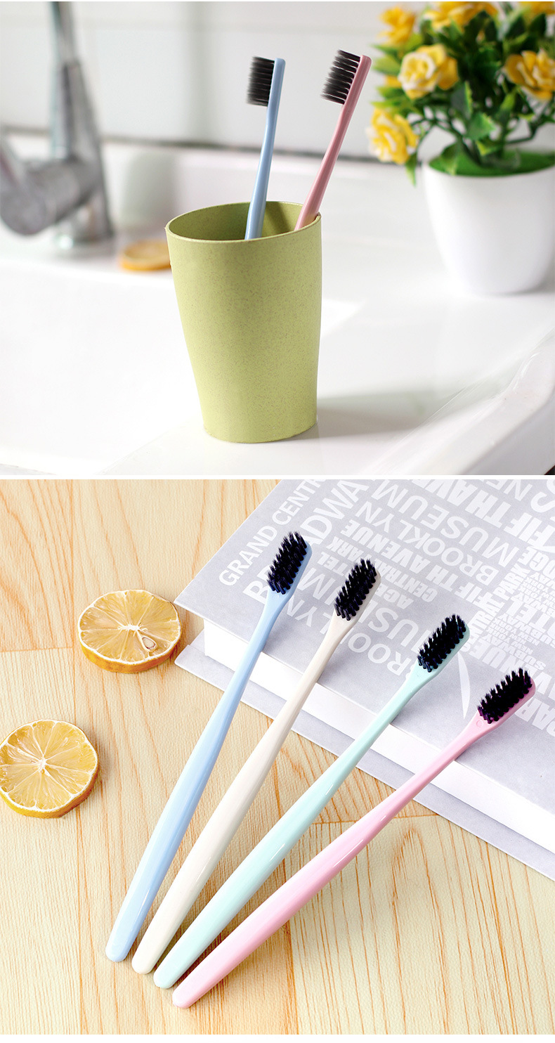 贰月时光小头超细软毛竹炭牙刷 家庭便携装儿童成人牙刷厂家直销