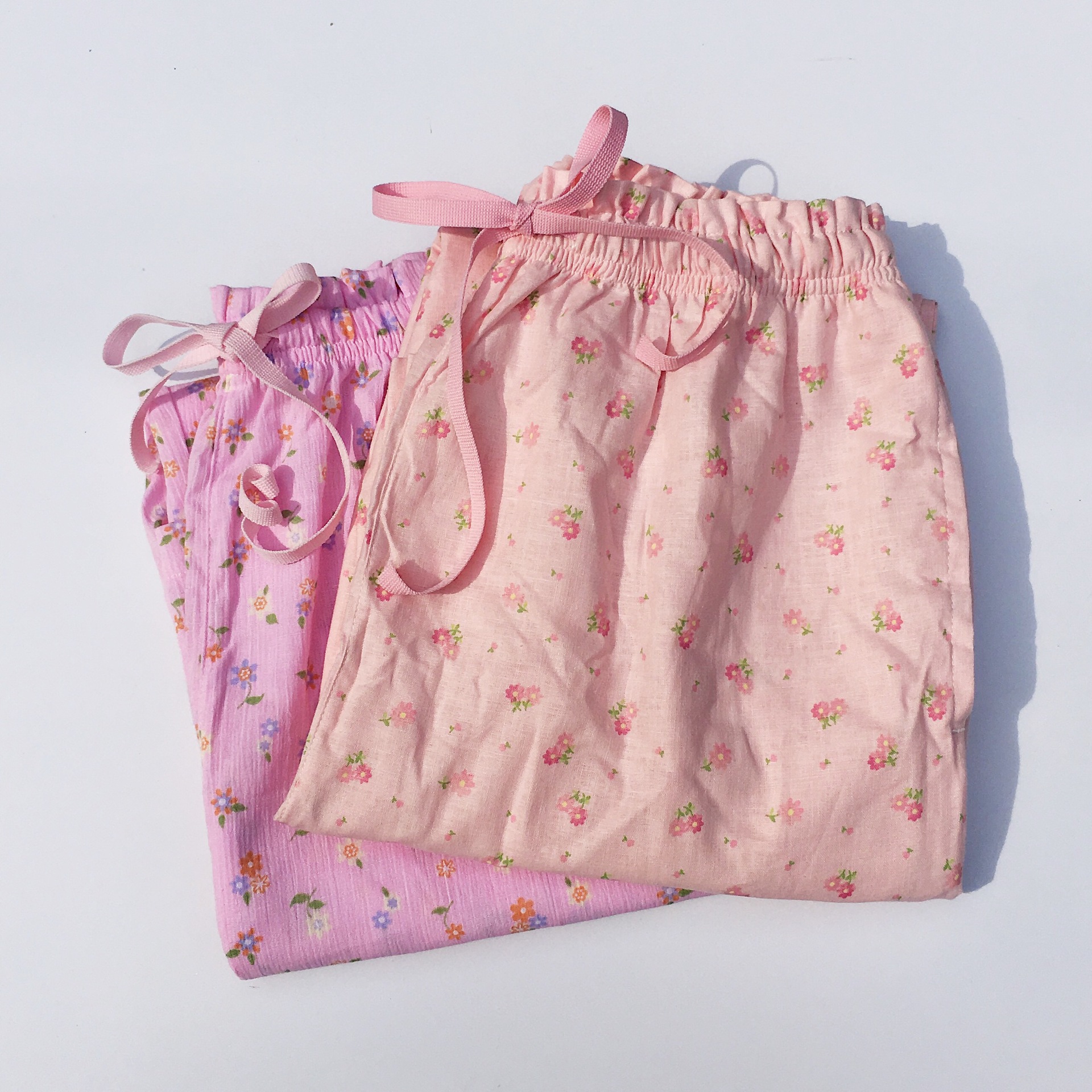 外贸原单纯棉女士睡裤春夏季人棉长裤清新碎花休闲舒适透气家居裤