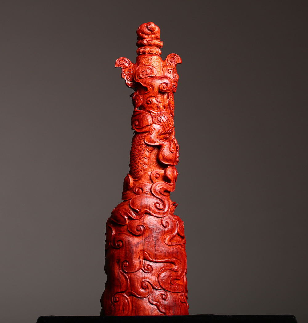 大德 印度小叶紫檀【盘龙柱 华表】摆件 名家精工 栩栩如生