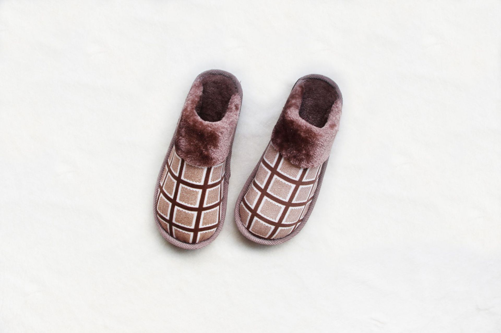 2018爆款秋冬季方格毛拖男保暖加厚防滑居家室内情侣棉拖鞋女批发