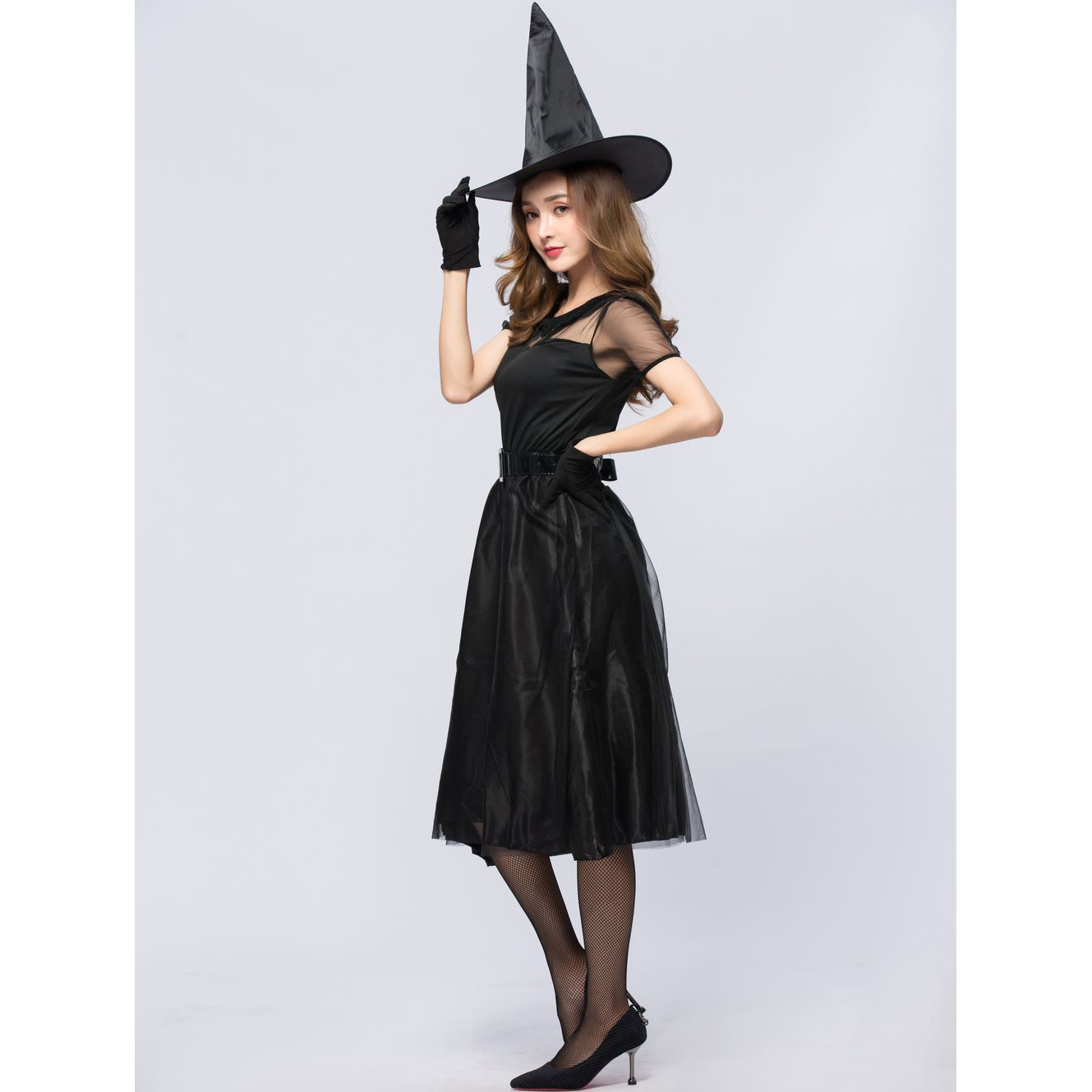 万圣节新款黑纱女巫装 巫婆服 气质女巫黑夜幽灵游戏服