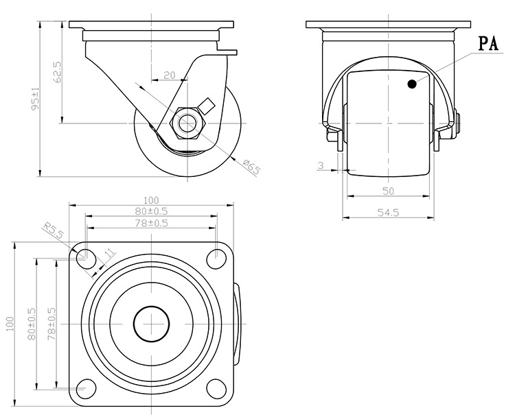 2.5寸万向轮图纸如下