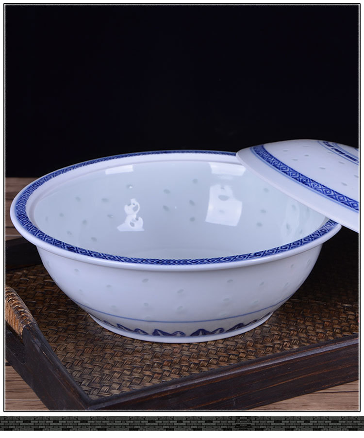 汤碗带盖汤盆景德镇青花瓷大号碗家用中式传统怀旧10英寸大汤盆碗