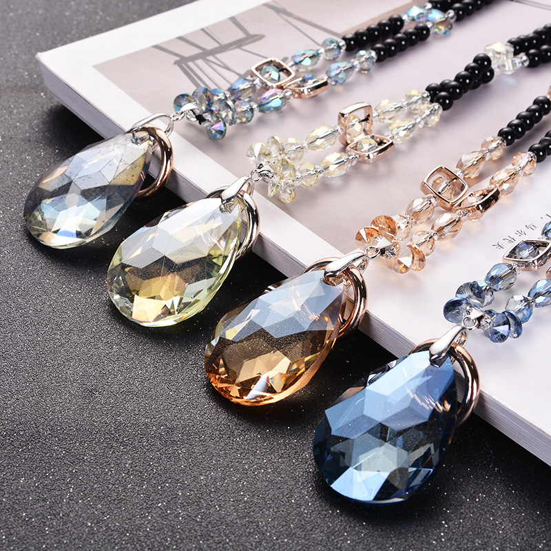 厂家批发2018新款东海水晶长款项链女 超闪大水晶项链晶莹剔透