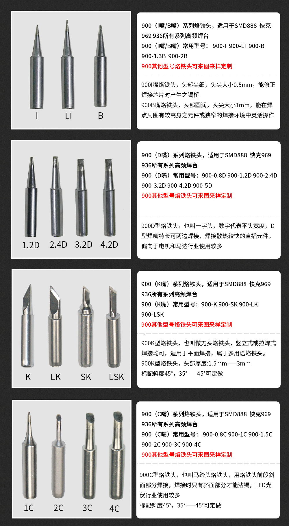 快克焊台配套用烙铁头60w 特尖900m-t--i烙铁头 高频焊台专用烙