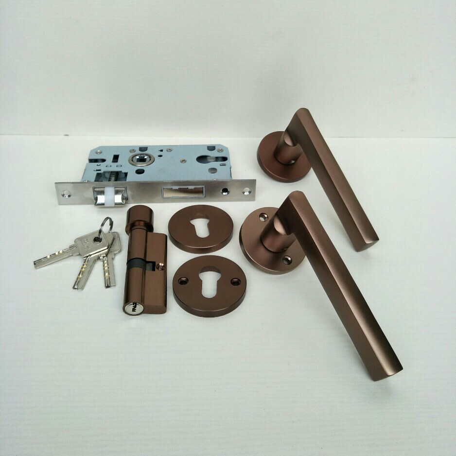 太空铝分体门锁卧室分体锁现代房门锁具简约静音木门把手锁咖啡金