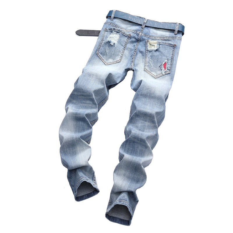 Cross-Border Supply European and American Foreign Trade Jeans ight Color Stretch Motorcycle Pants Ripped Jeans Amazon Trendy Men's Pants