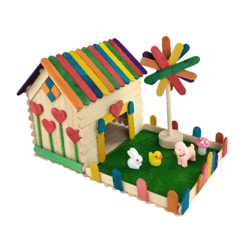 雪糕棒房子冰棒棍手工制作儿童益智拼插木棒diy制作小屋材料包