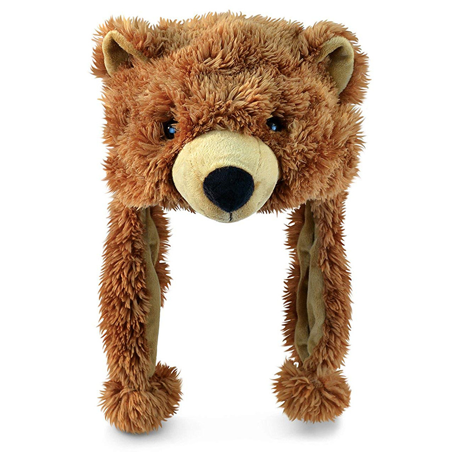 c882冬款保暖毛绒卡通动物套头帽舒适柔软动物泰迪熊帽棕熊帽