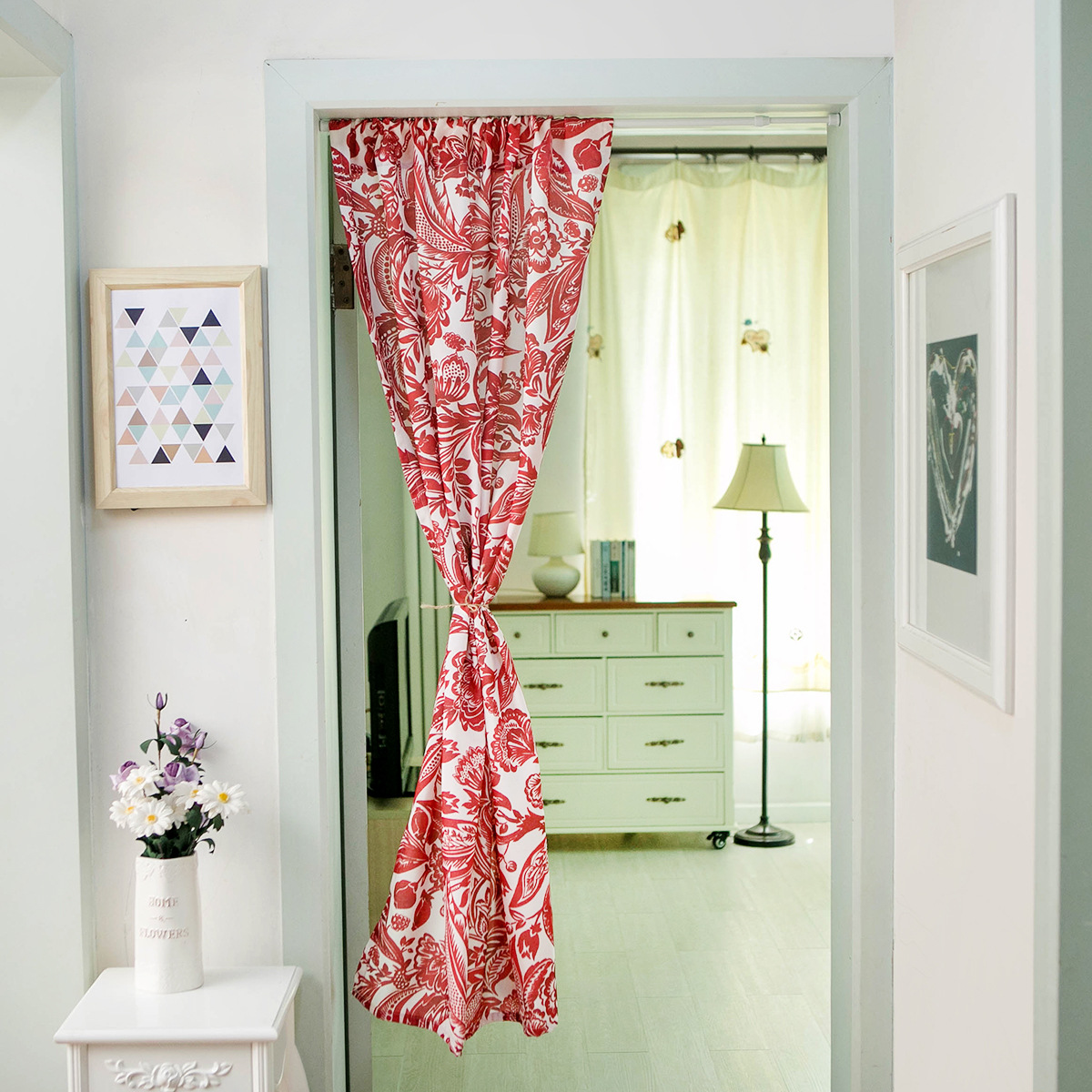 布艺门帘隔断帘卧室卫生间厨房风水半帘布帘试衣间挂帘不含杆