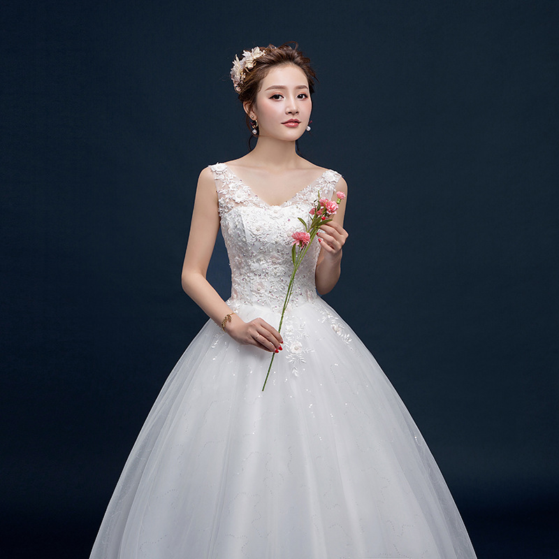 0426婚纱批发新款长拖尾双肩深v领吊带大码显收腰影楼