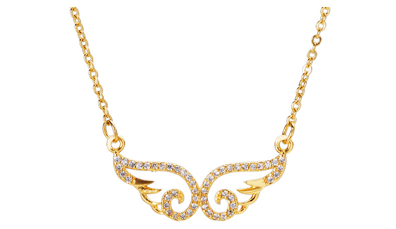 越南沙金微镶锆石天使的翅膀项链 电白金女士羽翼项链 铜镀金饰品