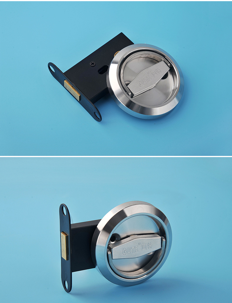 固特不锈钢隐形门锁 单面锁圆形拉环背景墙暗锁 室内房门锁