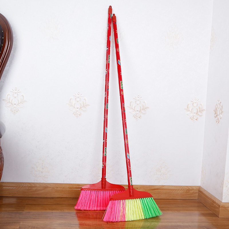 牙头三色开毛扫把塑料硬毛扫把 学校家用室内外扫帚地摊货源批发