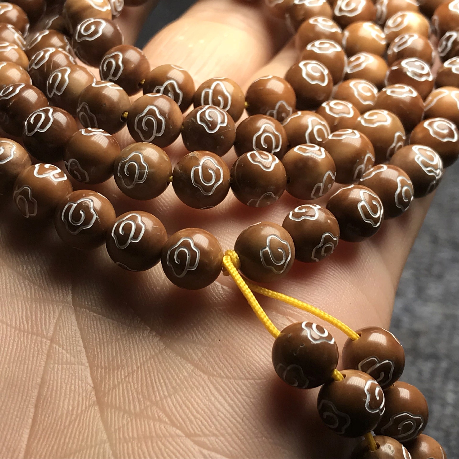 天然库克手串 烫金六字真言散珠半成品 diy佛珠手链饰品配件批发