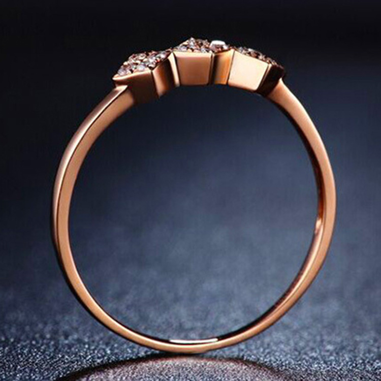 18k玫瑰金戒指女唯美钻石菱形叠戴 单戴镶嵌宝石配证书指环女式