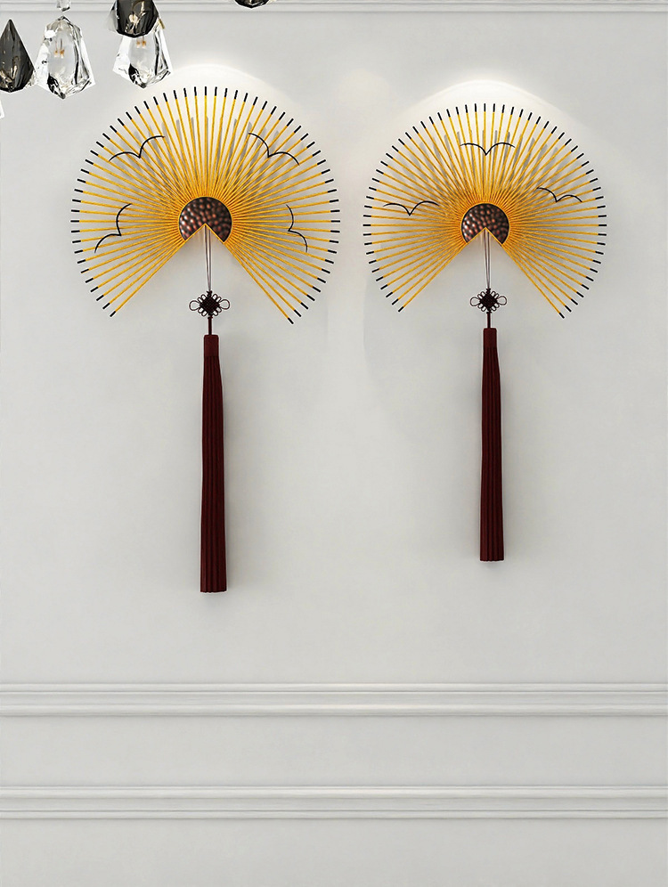 中式复古玄关墙壁挂饰 客厅书房酒店壁挂装饰铁艺扇形饰品墙挂