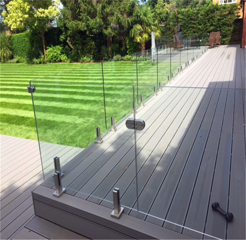 方形走廊玻璃栏杆 不锈钢落地无框玻璃夹