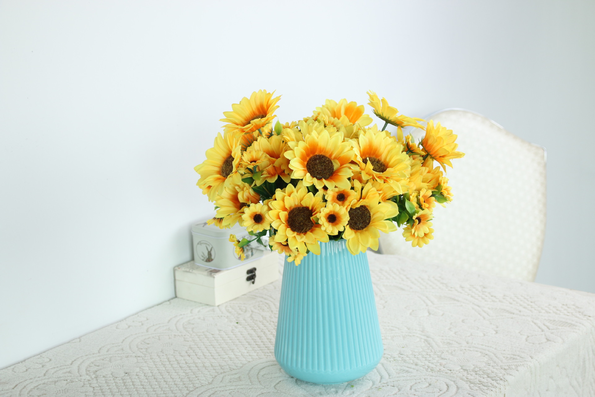 把束仿真太阳花5叉向日葵 工厂直销装饰花盆栽插花配件仿真花