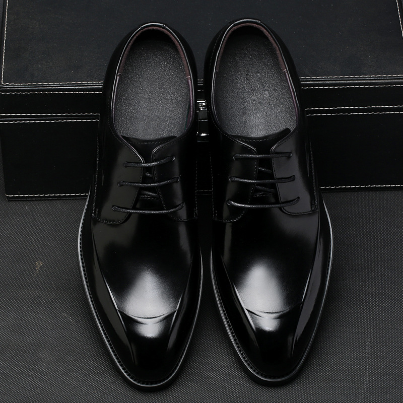 Leather Shoes Men's Dress Shoes Genuine Leather Business Black British Korean Style Pointed Bridegroom Youth Casual All-Matching Men's Shoes