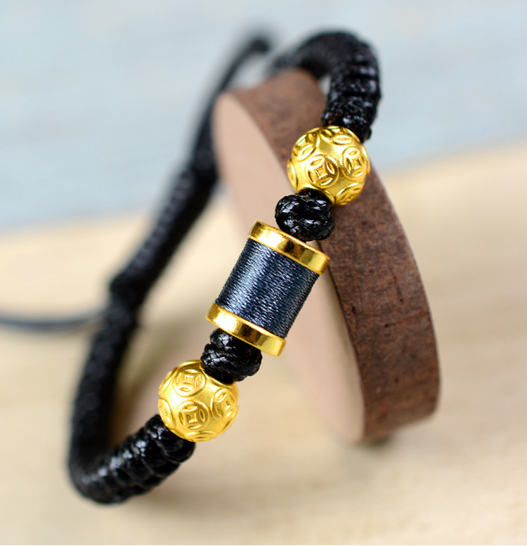 龙结3d硬银999手链手工编织男士新款金钱珠路路通财手绳厂家批发