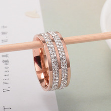 J69钛钢饰品 淘宝双排碎钻介指 食指介/指环/情侣对介 玫瑰金