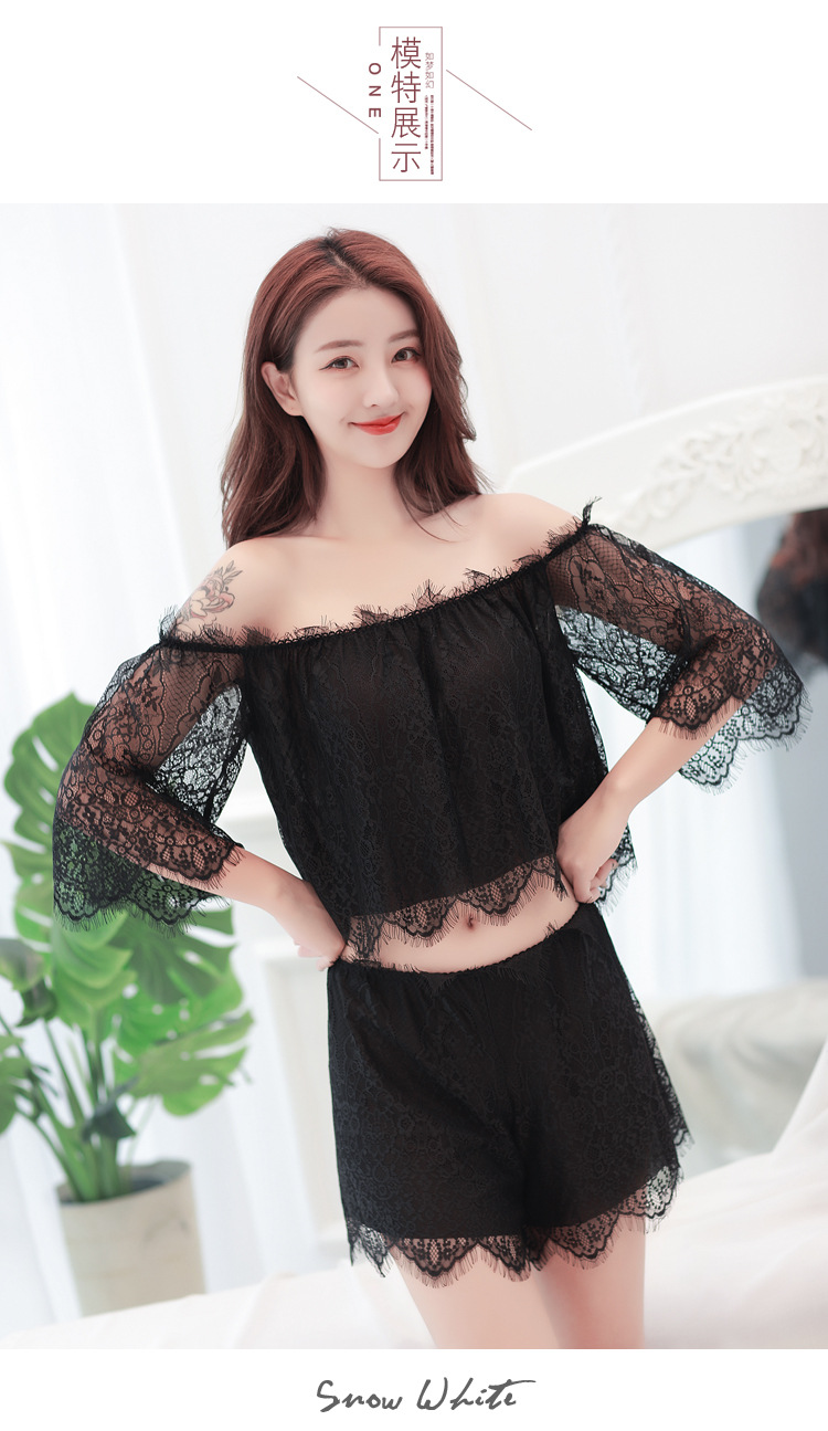 蕾丝透明诱惑情趣内衣外贸睫毛蕾丝分体性感睡衣套装