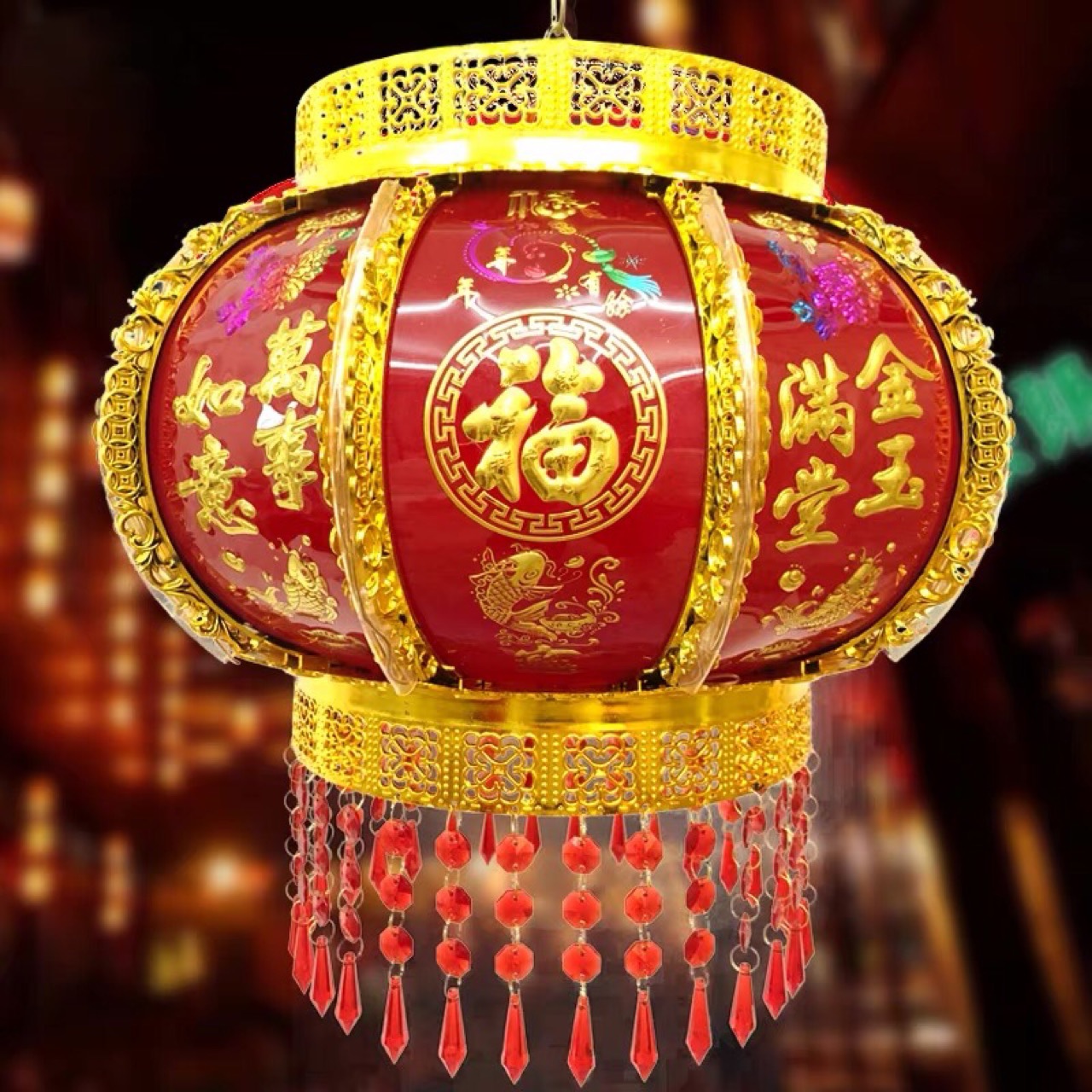 新年装饰led七彩走马灯笼 元旦春节结婚乔迁旋转大红灯笼室内阳台
