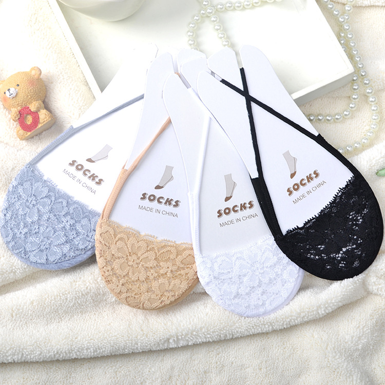 2023 Half Soles Personalized Sling Lace Boat Socks Invisible Socks Women's High Heels Shallow Mouth Elastic Band Socks Wholesale