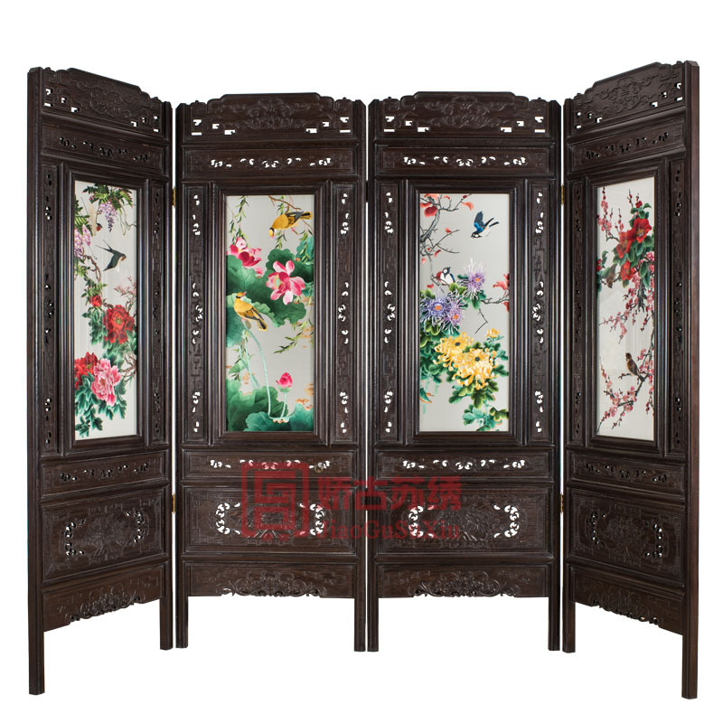 《四季花开》苏绣折叠屏风手工刺绣双面绣卧室隔断会议室装饰会所