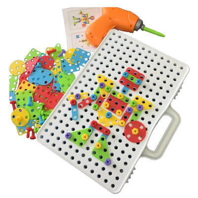 儿童早教电钻电动螺丝刀螺母拆装积木拼图插板螺丝拼图玩具